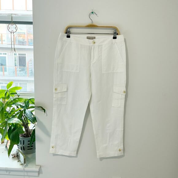 Banana Republic White Martin Fit Linen Crop Pants Size 10 - Picture 1 of 5